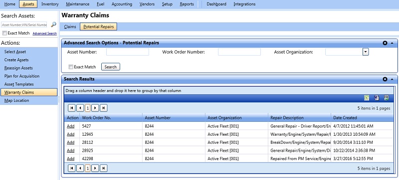 Advanced search options - potential repairs