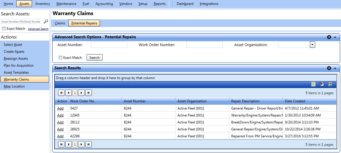Advanced search options - potential repairs
