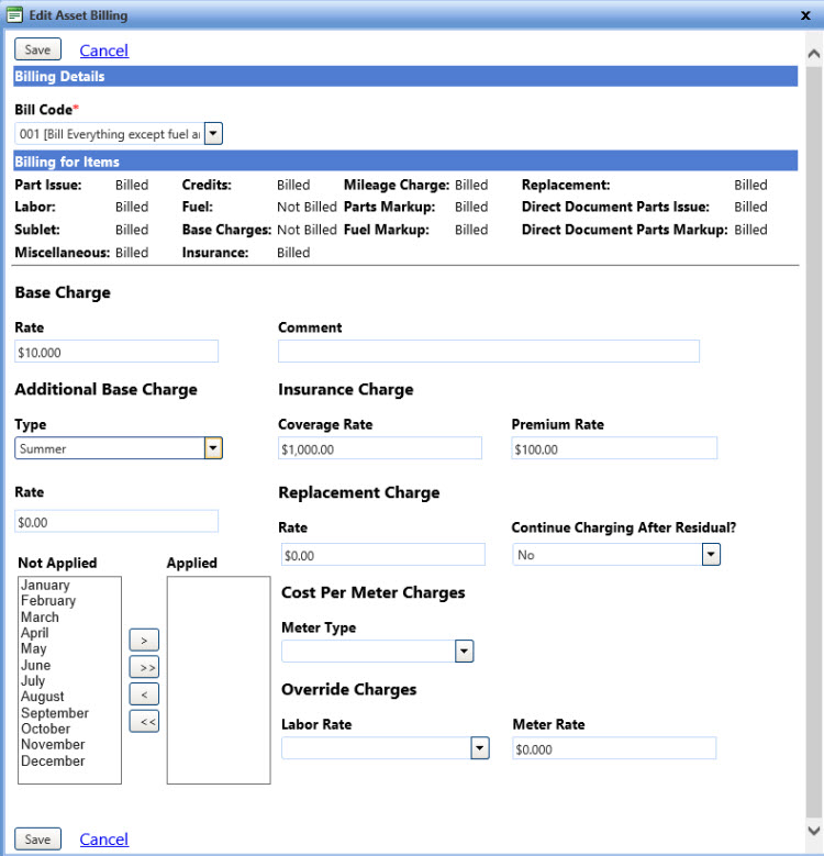 Edit asset billing