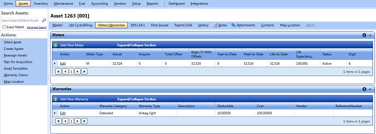 Meters,warranties tab