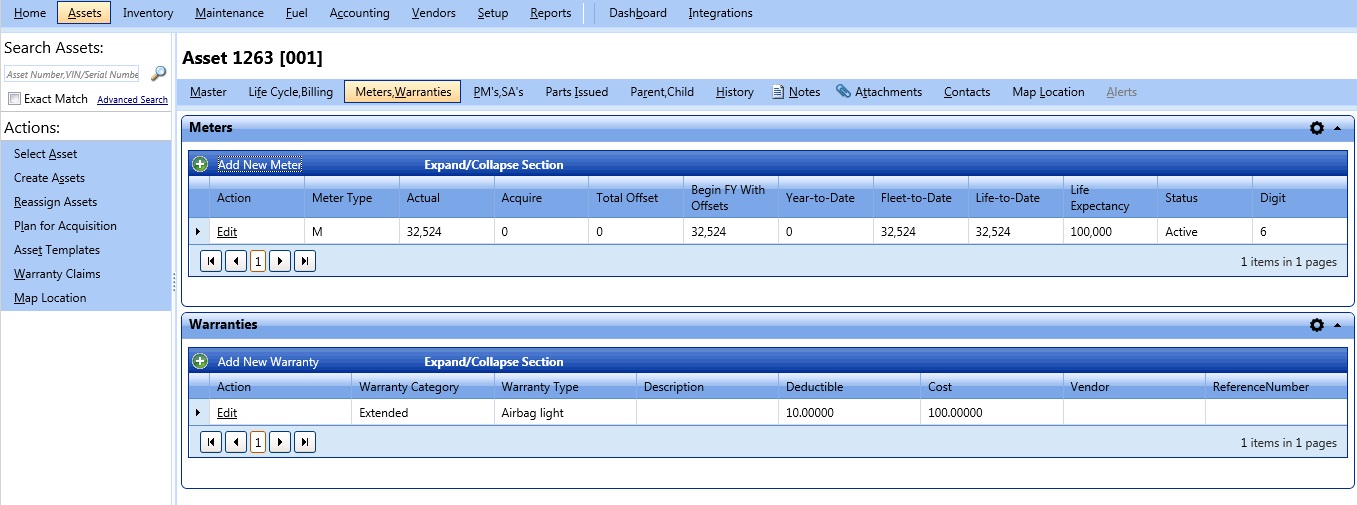 Meters,warranties tab