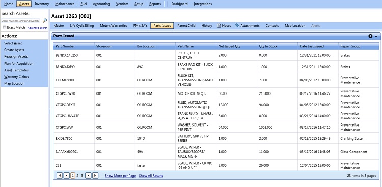 Parts issued
