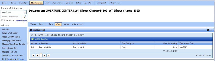 Cost tab image