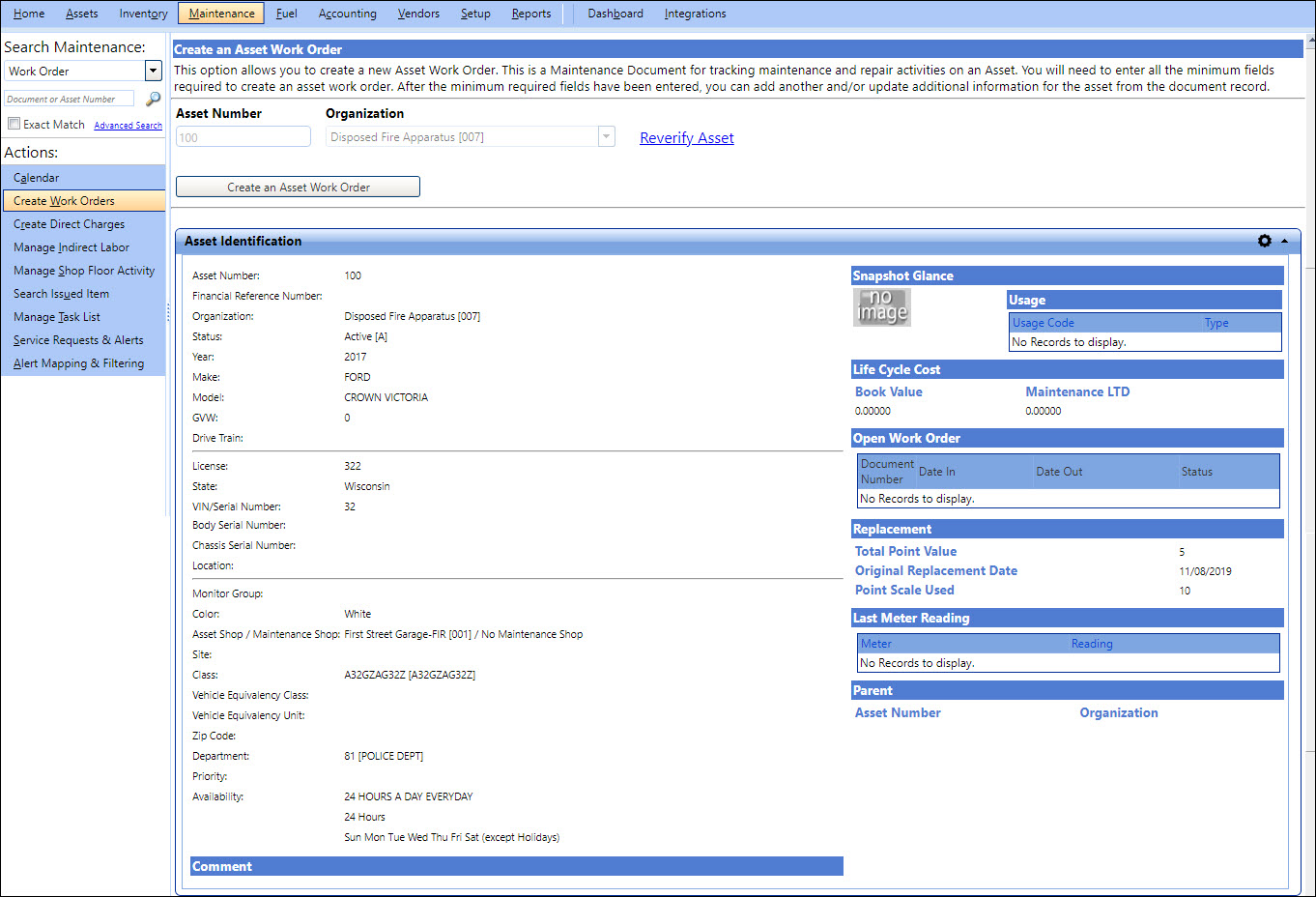 Master Tab Work Order Maintenance