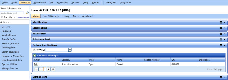 Custom specifications