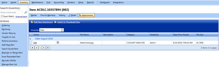 Attachments tab
