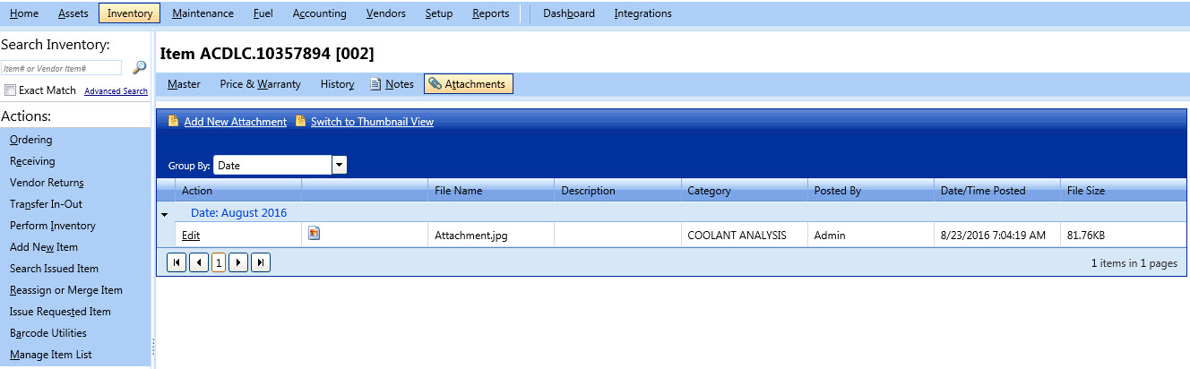 Attachments tab
