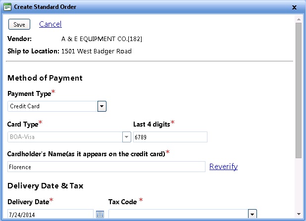 Create standard order