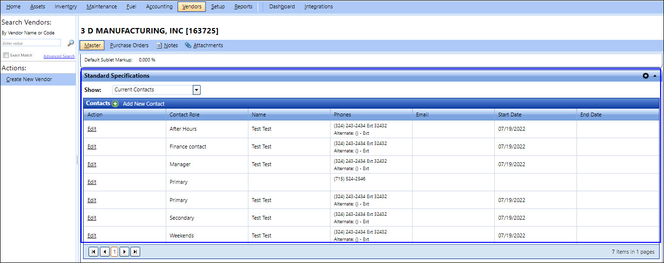 Master tab - identification section