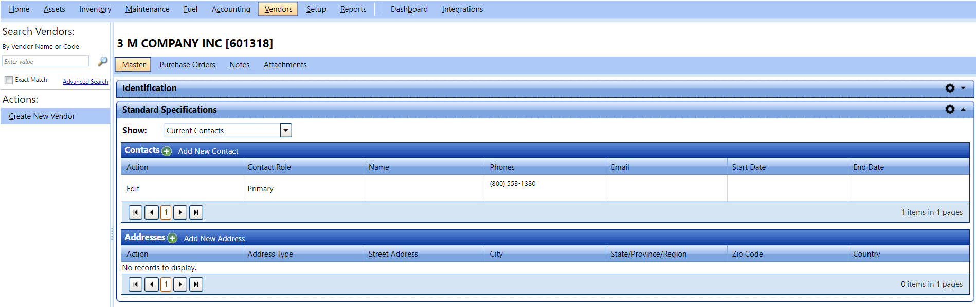 Master tab - identification section